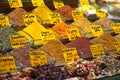 Displays of products on Spice market Royalty Free Stock Photo