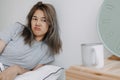 Displease and unhappy woman has to wake up in the morning. Royalty Free Stock Photo