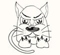 Displeased and angry cat character drawn with marker. Cartoon character, imitation of a childs drawing