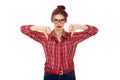 Displeased angry pissed off woman annoyed giving thumbs down Royalty Free Stock Photo