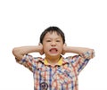 Displeased Boy covering his Ears Royalty Free Stock Photo