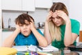 Displeased family doing homework Royalty Free Stock Photo