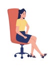 Displeased girl sitting in chair semi flat color vector character