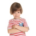 Displeased little boy on white background Royalty Free Stock Photo