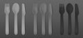 Disposable black cutlery. Vector fork, spoon and knife