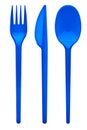 Disposable blue plastic fork, knife, spoon Royalty Free Stock Photo