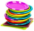 Disposable bright plastic plates stacked Royalty Free Stock Photo