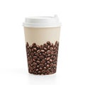 Disposable coffee cup with beans design Royalty Free Stock Photo