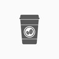 Disposable coffee cup icon with coffee beans logo, coffee, drink, beverage