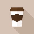 Disposable coffee cup icon, flat design style. Takeaway paper coffee cup vector illustration Royalty Free Stock Photo