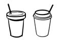 Disposable coffee cup icon on white background. Doodle style Royalty Free Stock Photo