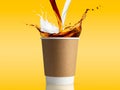 disposable cup with coffee and milk splashes Royalty Free Stock Photo