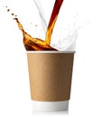 Disposable cup with coffee and milk splashes Royalty Free Stock Photo