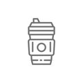 Disposable cup with hot drink, coffee takeaway line icon. Royalty Free Stock Photo