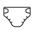 Disposable diaper icon. Thin line art template for newborn goods. Black and white simple illustration. Contour hand drawn isolated
