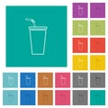 Disposable drinking cup with straw outline square flat multi colored icons Royalty Free Stock Photo