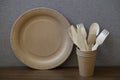 Disposable eco dishes from paper cardboard spoon fork knife Royalty Free Stock Photo