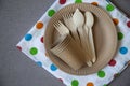 Disposable eco dishes from paper cardboard spoon fork knife Royalty Free Stock Photo