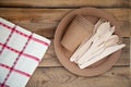 Disposable eco dishes from paper cardboard spoon fork knife Royalty Free Stock Photo