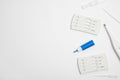 Disposable express hepatitis test kit on white background, flat lay. Space for text Royalty Free Stock Photo