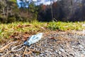 Face Mask litter in outdoor nature area Royalty Free Stock Photo