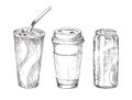 Take Away Drink Sketch Style Icon Set for Promo