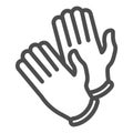 Disposable medical rubber gloves line icon. Pair of gloves outline style pictogram on white background. Coronavirus
