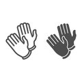 Disposable medical rubber gloves line and solid icon. Pair of gloves outline style pictogram on white background