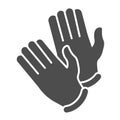 Disposable medical rubber gloves solid icon. Pair of gloves glyph style pictogram on white background. Coronavirus