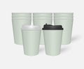 Disposable mint green paper to go coffee cups with plastic lids mockup