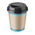 Disposable paper coffee cup with lid and sleeve.