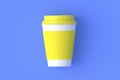 Disposable paper coffee cup with lid and sleeve. Top view