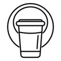 Disposable paper coffee cup standing on plate icon, outline style Royalty Free Stock Photo