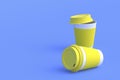 Disposable paper coffee cups with lid and sleeve. Copy space