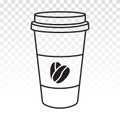 Disposable paper cup with coffee bean line art vector icon for apps and websites