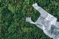 Disposable plastic bag on green moss, grass background. Pollution problem concept. Top view. Copy space. Environmental Royalty Free Stock Photo