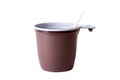 Disposable plastic coffee cup and spoon Royalty Free Stock Photo