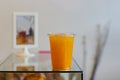DISPOSABLE PLASTIC CUP DRINKS , plastic cup of orange Royalty Free Stock Photo