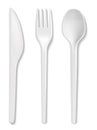 Disposable plastic spoon, knife and fork isolated 3D realistic white cutlery isolated icons Royalty Free Stock Photo