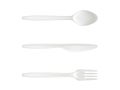 Disposable plastic vector spoon, knife and fork isolated cutlery realistic isolated icons Royalty Free Stock Photo