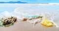 Plastic waste garbage on beach Royalty Free Stock Photo