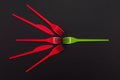 Disposable red and green plastic forks isolated on background Royalty Free Stock Photo