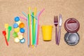 Disposable single use plastic objects  that cause pollution of the environment Royalty Free Stock Photo