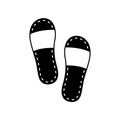 Disposable slippers, cutout silhouette icon. Pair of unisex hotel shoes. Black simple illustration of accessory for travel, spa