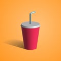 Disposable soda cup with a straw 3d icon.