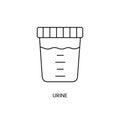 Disposable sterile plastic container with urine for analysis, container for taking biomaterial for research, icon line