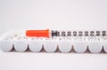 Disposable syringe on injection ampule pack Royalty Free Stock Photo