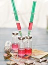 Syringes and vaccine in glass ampoules