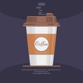 Disposable takeaway paper coffee cup in flat vector style Royalty Free Stock Photo