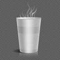 Disposable takeaway paper coffee cup with steam vector illustration